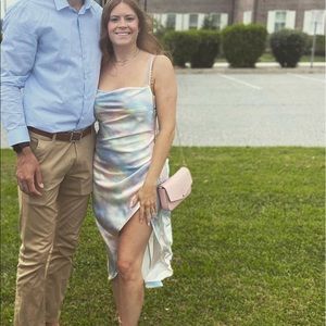 Satin tie dye long slip dress